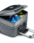 Drakes Pride Horizon Locker Trolley Bag, sleek and spacious with wheels, in silver, teal, or royal blue.
