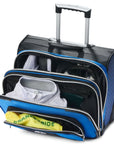 Drakes Pride Low Roller Trolley Bag, wheeled and sturdy, available in aqua, cerise, royal blue, and silver.