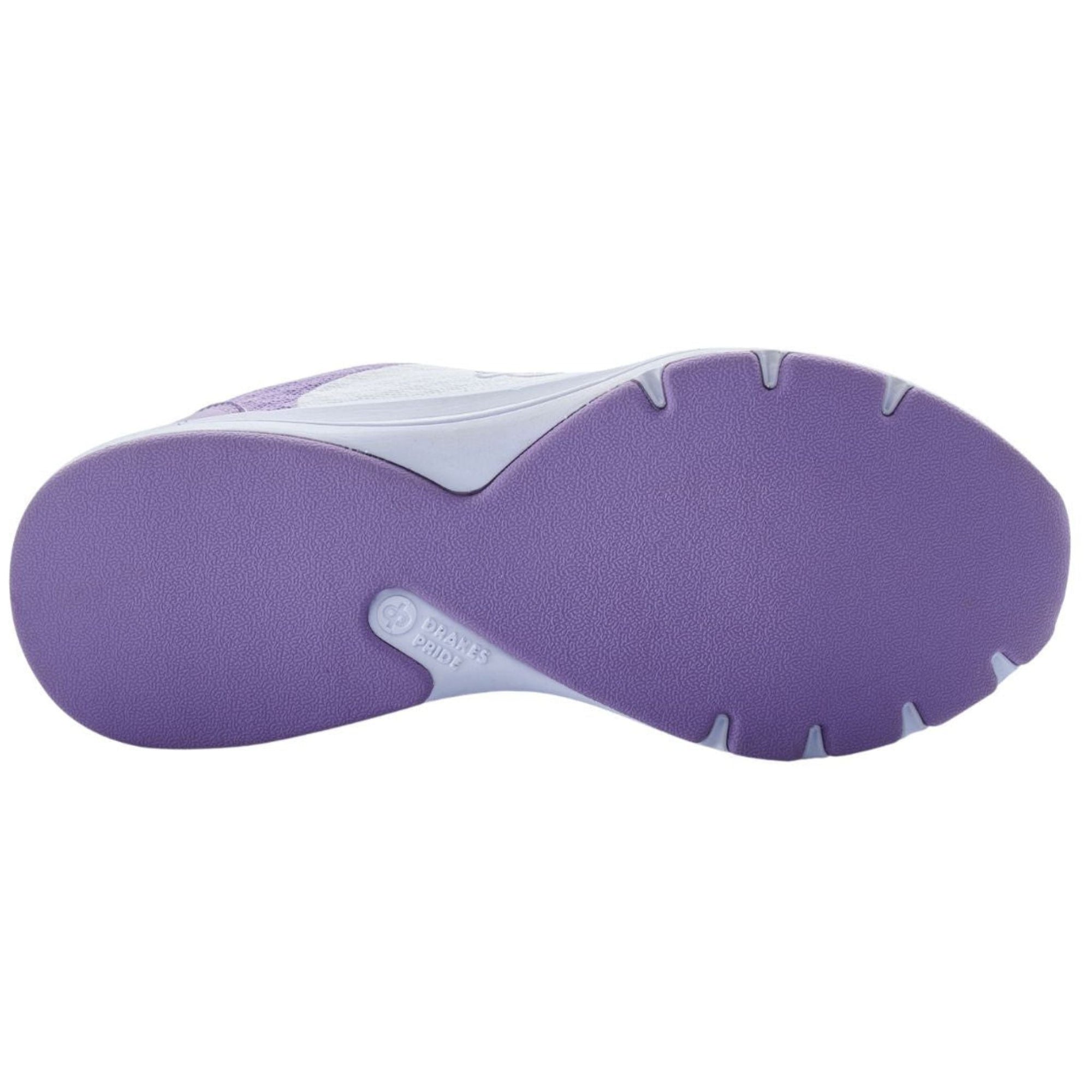 Drakes Pride Ladies Flora Bowls Shoe, white women's lawn bowls shoe with stylish lilac accents.