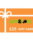 Jack and Bowl branded gift cards displayed on a wooden surface, ready to use.