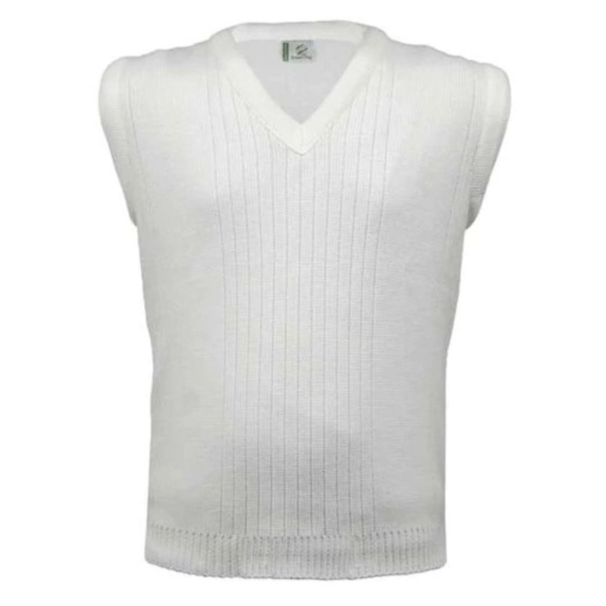 Green Play Ribbed Slipover – Unisex, sleeveless knit with ribbed texture and classic fit.