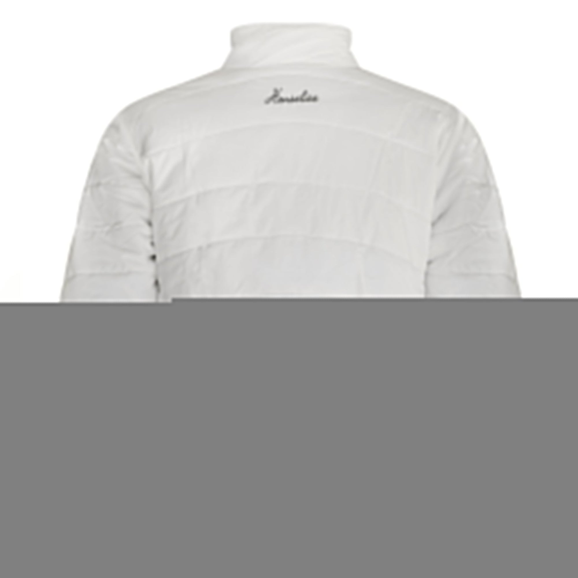 White Henselite padded lightweight bowls jacket with front zipper and quilted padding.