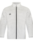 Henselite lightweight padded bowls jacket in white with zip front and quilted design.