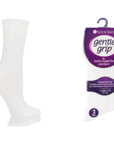 Gentle Grip socks 3 pack in black, white, and grey with cushioned comfort and slip-resistant grips.