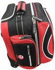 Taylor Bowls Compact Trolley Bag in red, blue, purple, or lime with handle and wheels.