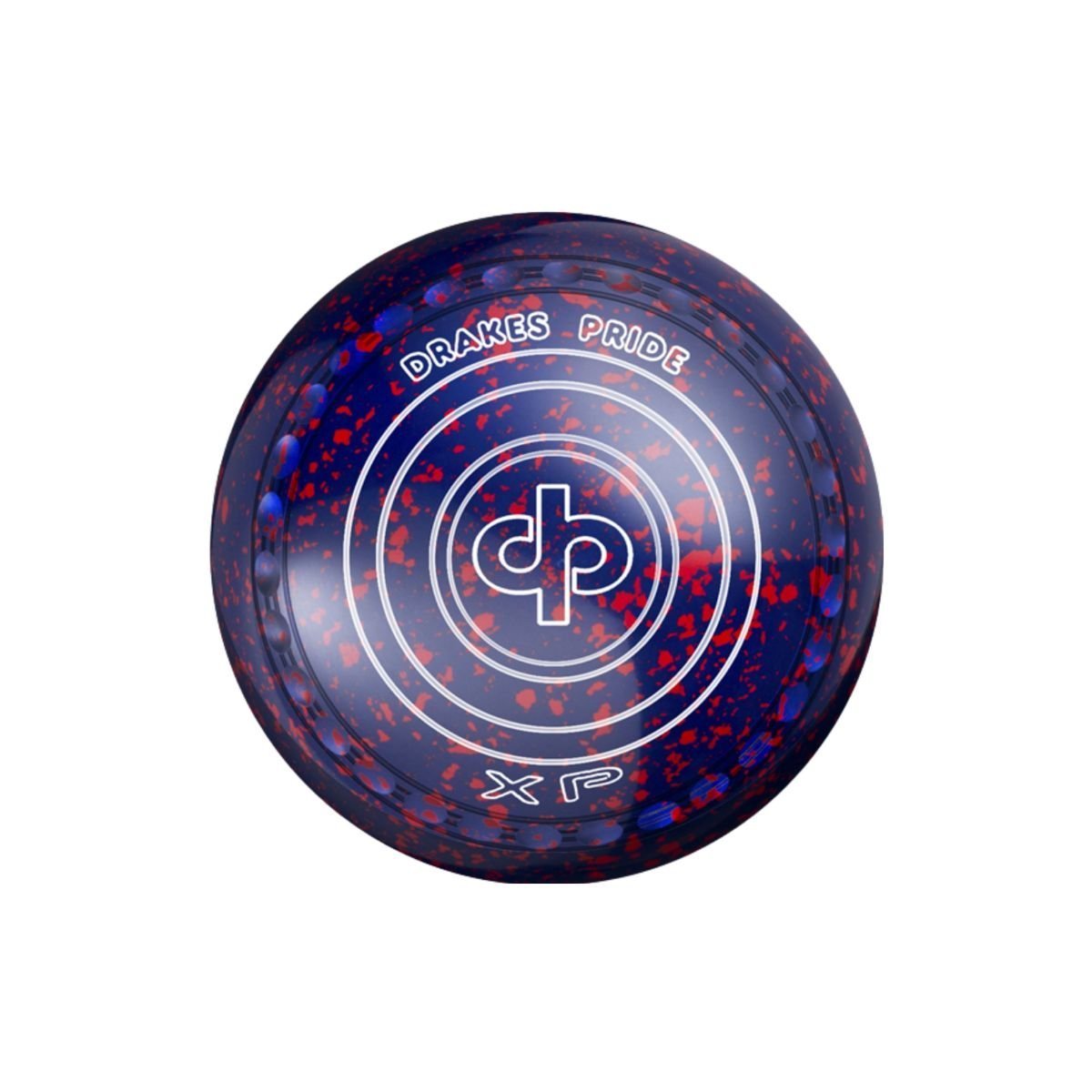 Drakes Pride XP lawn bowls in bold colours, precision design with dimpled grip rings.