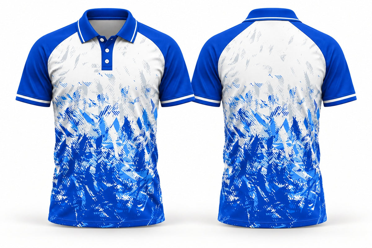 Ascend three-button custom club polo shirt, front and rear views