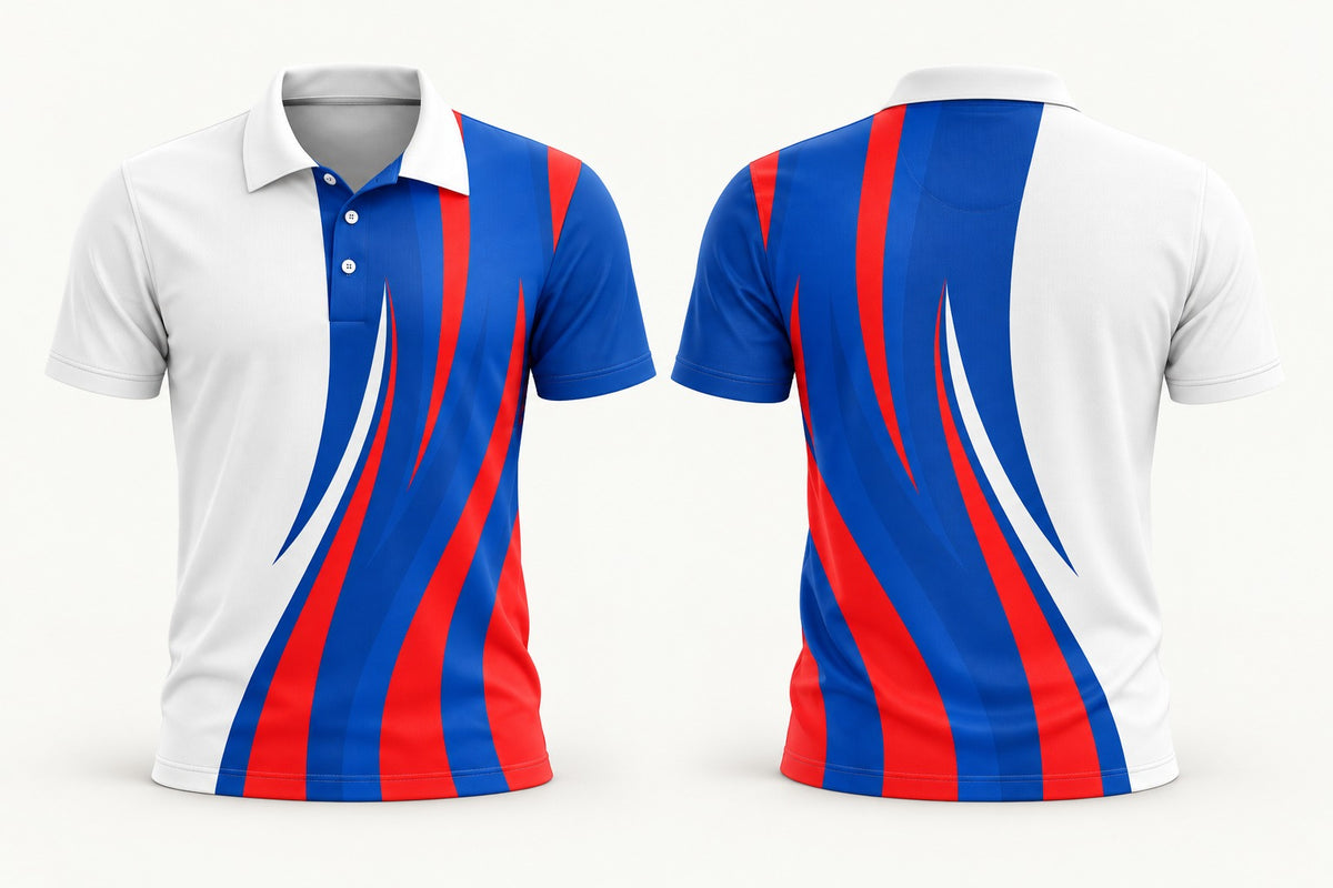 Elite custom club polo shirt — front and back studio mockup