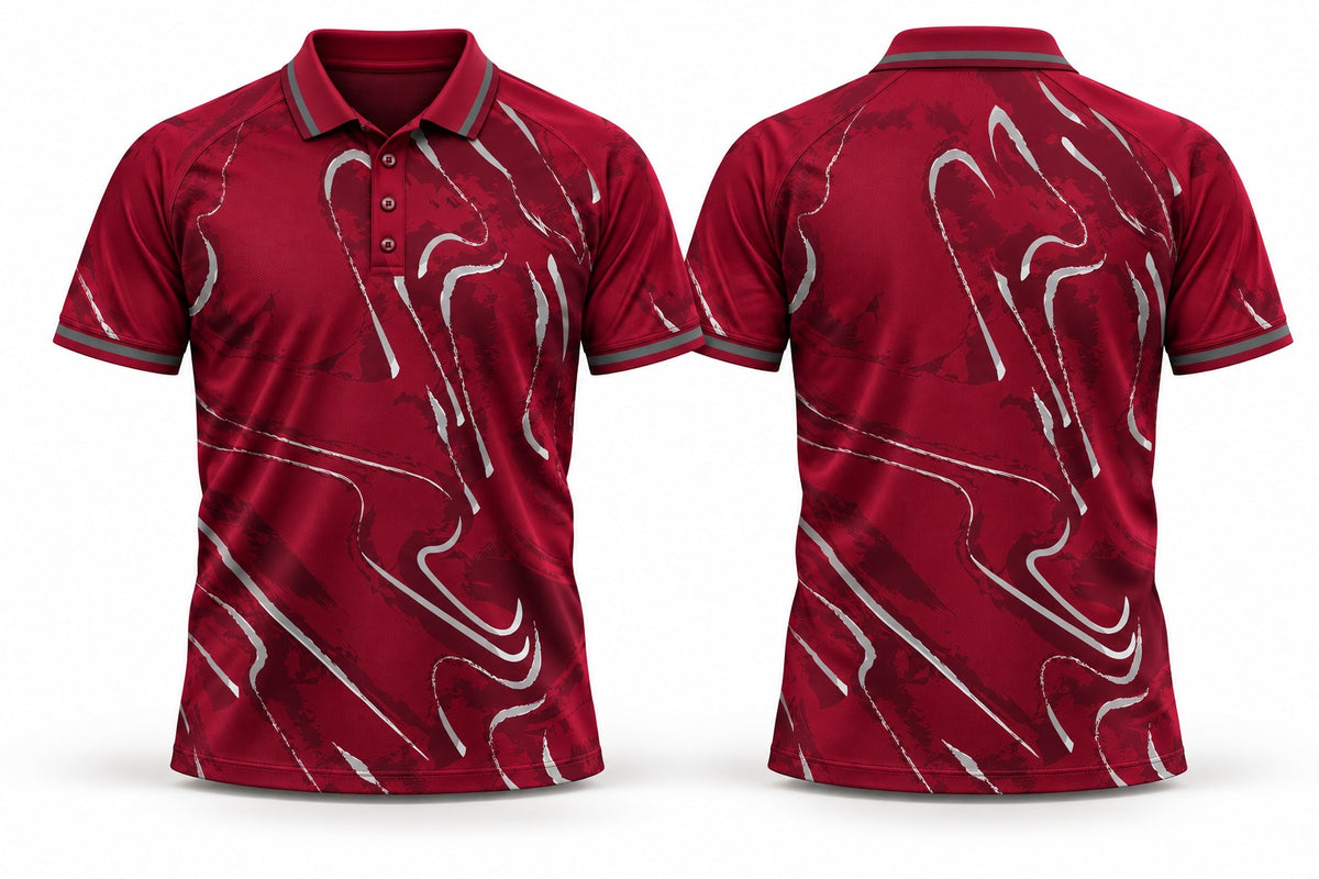 Legacy three-button custom club polo shirt, front and rear views