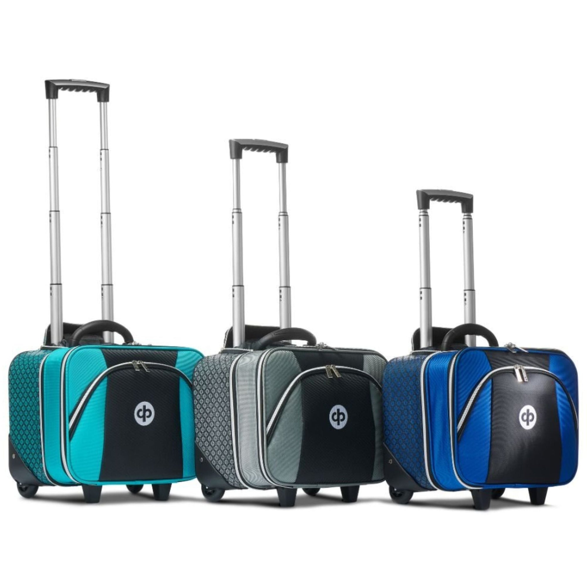 Drakes Pride Horizon Locker Trolley Bag, spacious and durable, available in silver, teal, and royal blue.