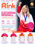 Rink Katherine Rednall collection advert with Katherine's approved medal photo, polo and quarter zip fleece