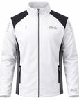 White lawn bowls jacket with black accents and 'Rink' branding on a white background