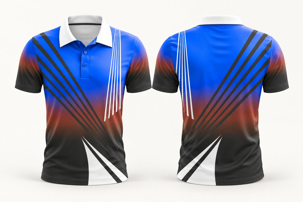 Apex custom club polo shirt — front and back studio mockup