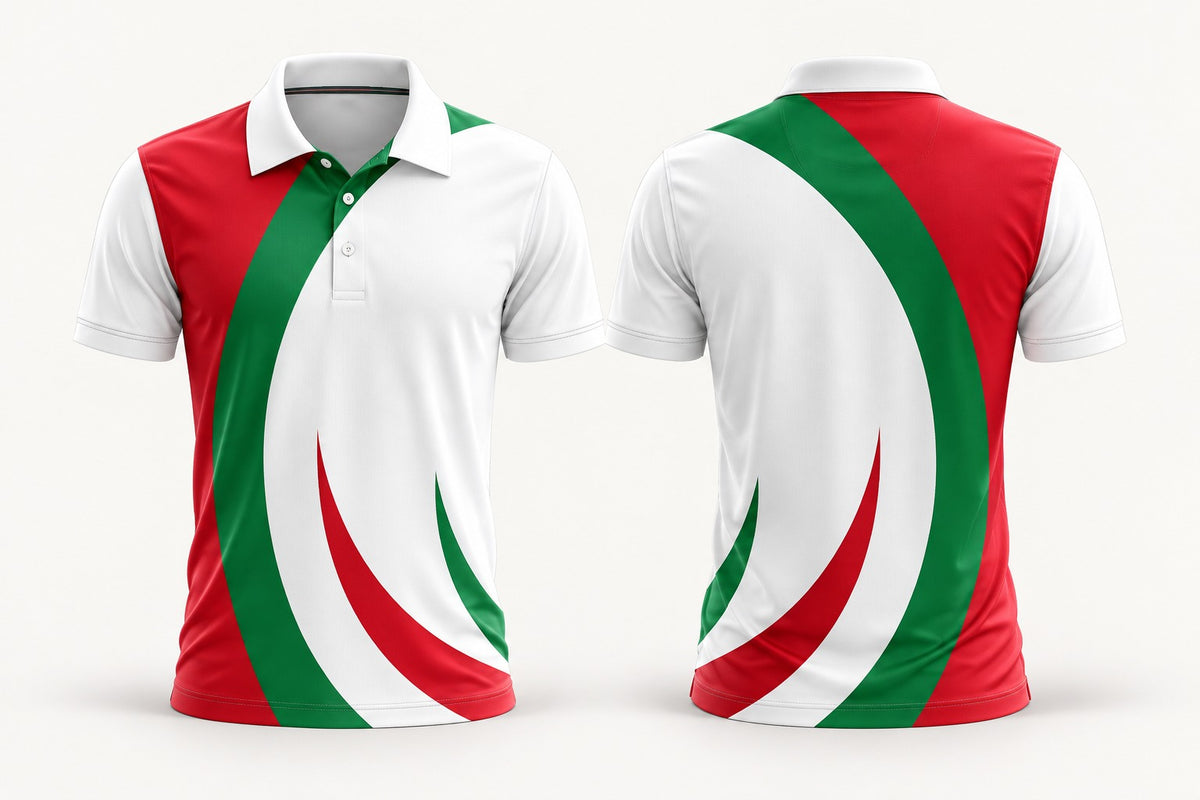 Dynasty custom club polo shirt — front and back studio mockup