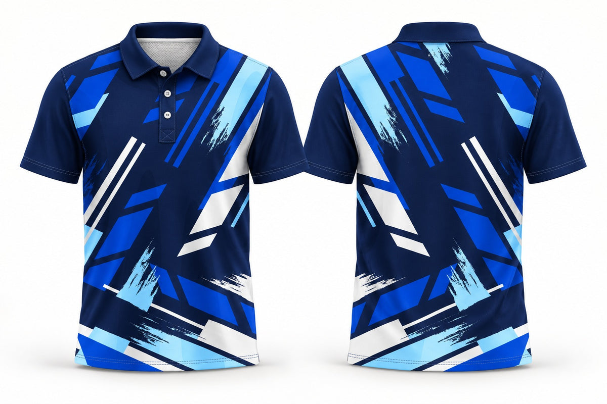 Regal three-button custom club polo shirt, front and back studio mockup