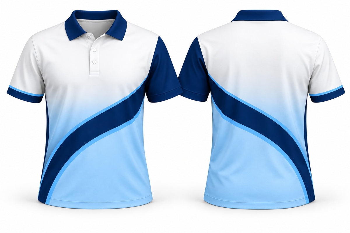 Regent three-button custom club polo shirt, front and rear views